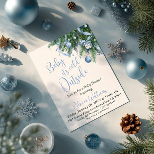 It's Cold Outside Blue Bow Winter Boy Baby Shower Invitation
