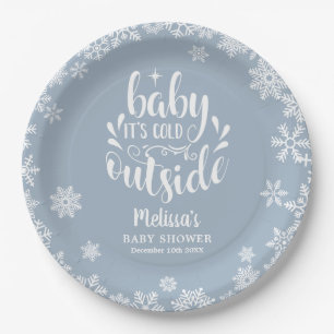 It's Cold Outside Blue Boy Winter Baby Shower Paper Plate