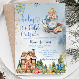 It's Cold Outside Blue Gingerbread Baby Shower Invitation