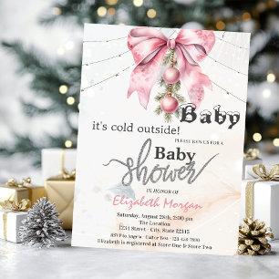 It's Cold Outside Bow Balls Lights Baby Shower Invitation