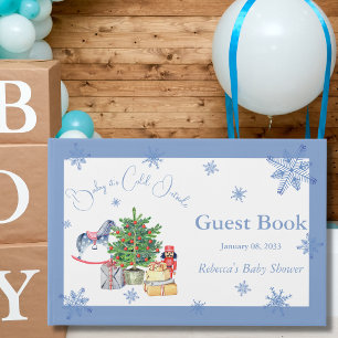 It's Cold Outside Christmas Blue Boy Baby Shower Guest Book