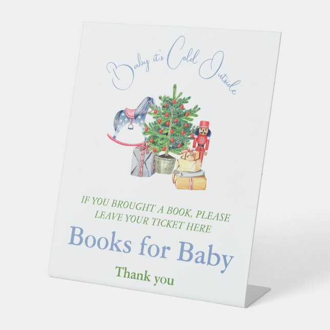 It's Cold Outside Christmas Books for Baby Shower Pedestal Sign (Front)