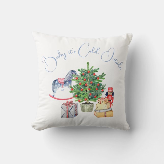 It's Cold Outside Christmas Tree Boy Baby Shower Cushion (Front)