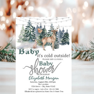 It's Cold Outside Forest Reindeer Baby Shower Invitation