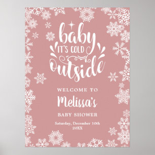 It's Cold Outside Girl Winter Baby Shower Welcome Poster
