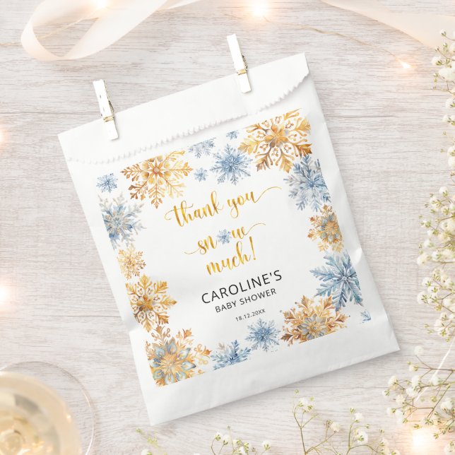 It's Cold Outside Golden Snowflakes Baby Thank You Favour Bag (Clipped)