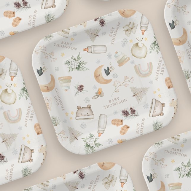 It's Cold Outside Neutral Winter Baby Shower Paper Plate (Creator Uploaded)