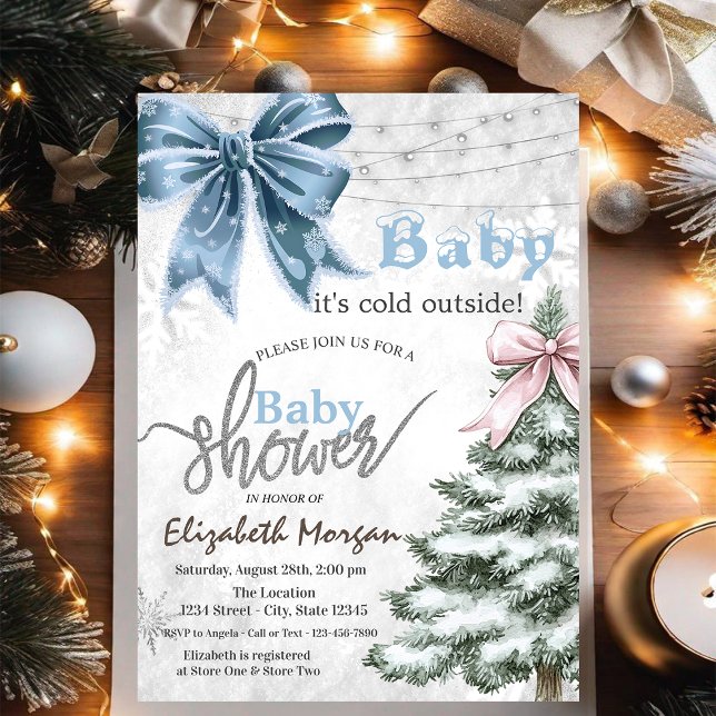 It's Cold Outside Pine Tree Bow  Baby Shower Invitation (Creator Uploaded)
