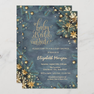 It's Cold Outside Pine Tree Branches Baby Shower  Invitation