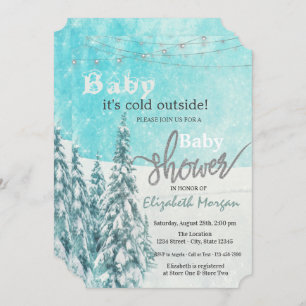 It's Cold Outside Pine Tree Forest Baby Shower Invitation