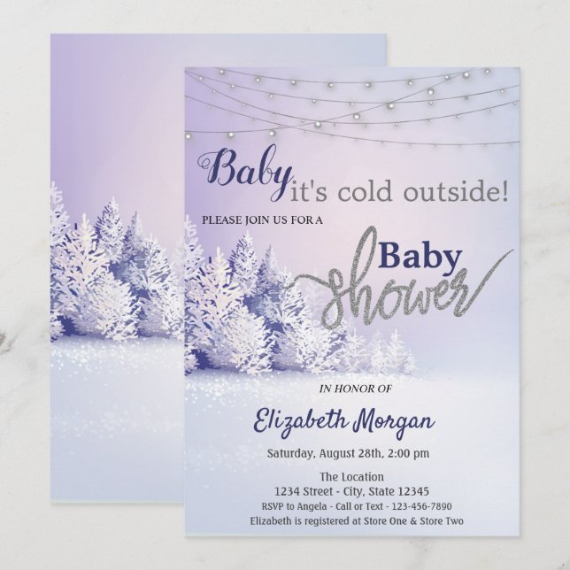It's Cold Outside Pine Tree Forest Baby Shower Invitation (Front/Back)