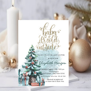 It's Cold Outside Pine Tree Presents Baby Shower Invitation