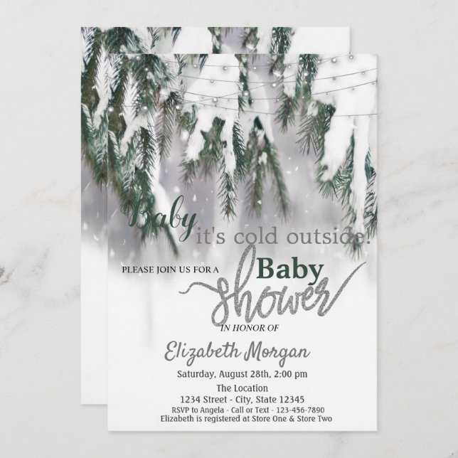 It's Cold Outside Pine Tree Snow Baby Shower Invitation (Front/Back)