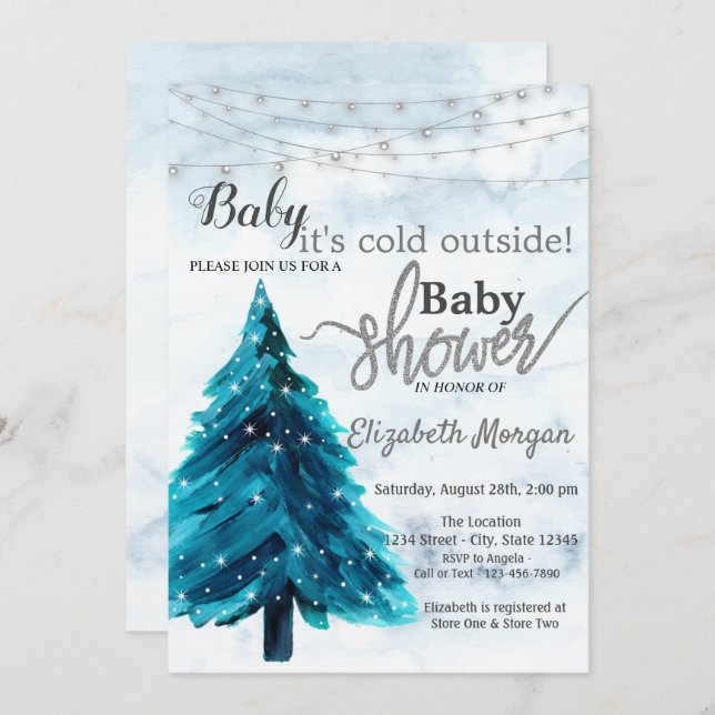 It's Cold Outside Pine Tree Winter Baby Shower Invitation (Front/Back)