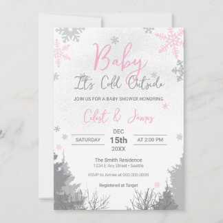 It's Cold Outside Pink Baby Shower Invitation