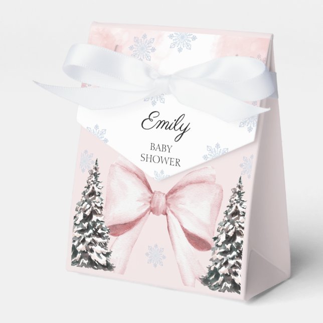It's Cold Outside Pink Bow Baby Shower  Favour Box (Front Side)