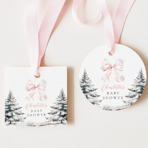 It's Cold Outside Pink Bow Baby Shower Favour Tags