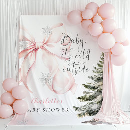 It's Cold Outside Pink Bow Baby Shower Tapestry