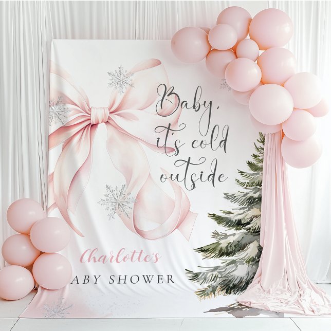 It's Cold Outside Pink Bow Baby Shower Tapestry (Creator Uploaded)