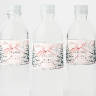 It's Cold Outside Pink Bow Baby Shower Water Bottle Label