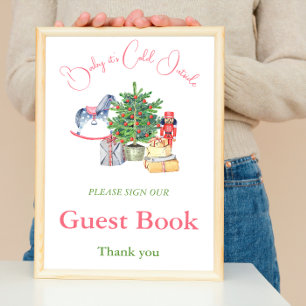 It's Cold Outside Pink Girl Baby Shower Guest Book