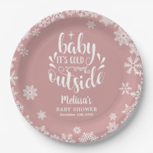 It's Cold Outside Pink Girl Winter Baby Shower Paper Plate