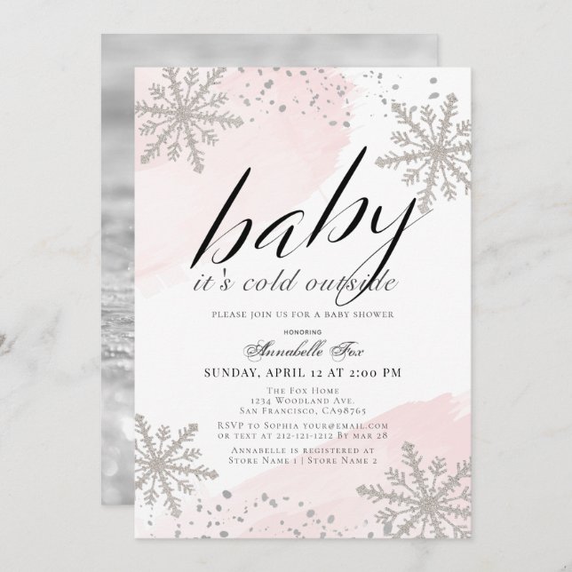 It's Cold Outside Pink Watercolor Baby Shower Invi Invitation (Front/Back)