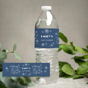It's Cold Outside Snowflakes Blue Baby Shower Water Bottle Label