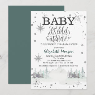It's Cold Outside Snowflakes Forest Baby Shower Invitation