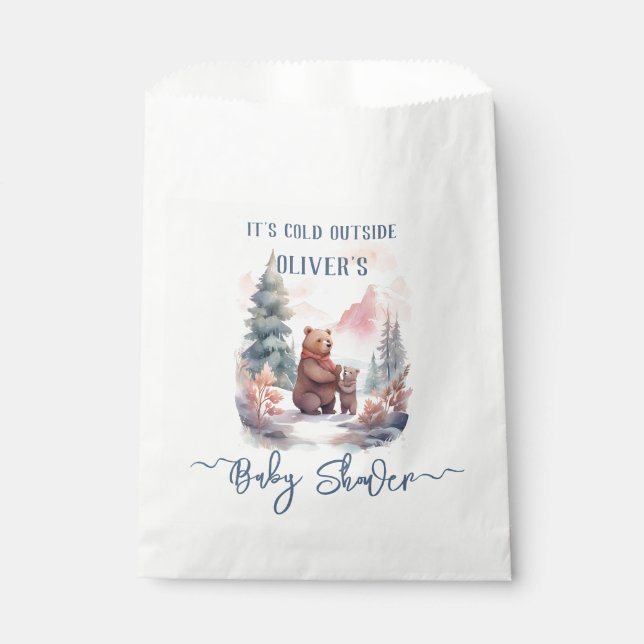 Its Cold Outside Winter Forest Bears Baby Shower Favour Bag (Front)