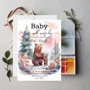 Its Cold Outside Winter Forest Bears Baby Shower Invitation