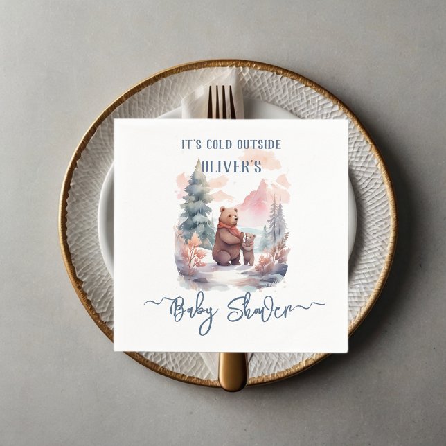 Its Cold Outside Winter Forest Bears Baby Shower Napkin (Creator Uploaded)