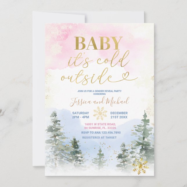Its Cold Outside Winter Gender Reveal Baby Shower Invitation (Front)