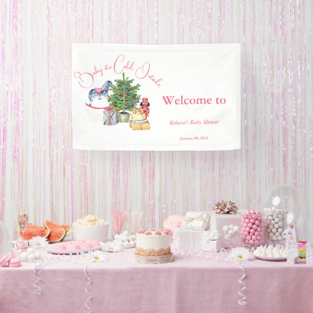 It's Cold Outside Winter Pink Girl Baby Shower Banner (Party)