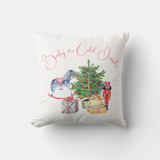 It's Cold Outside Winter Pink Girl Baby Shower Cushion (Front)