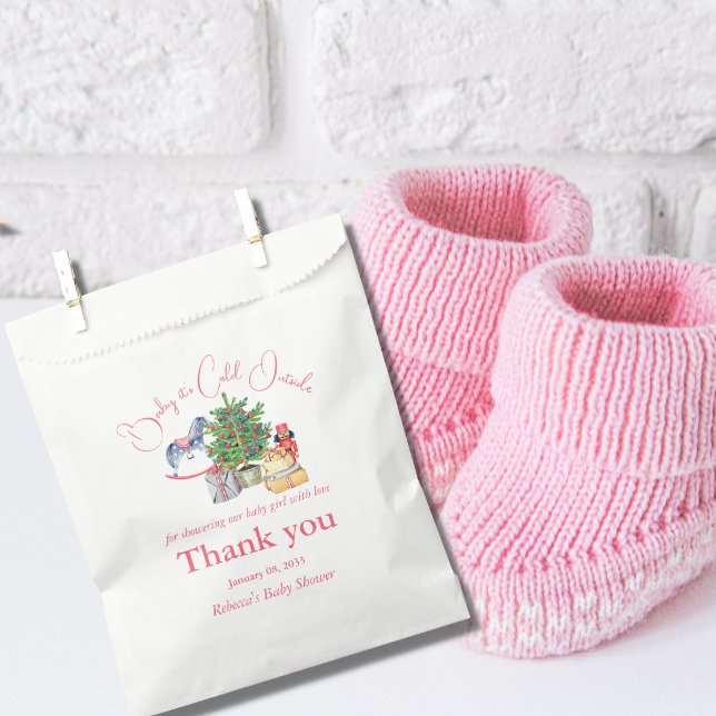 It's Cold Outside Winter Pink Girl Baby Shower Favour Bag (Creator Uploaded)