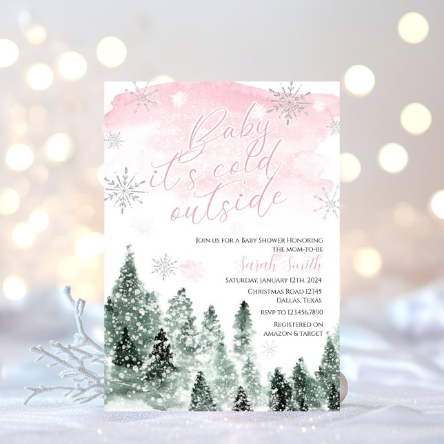 It's Cold Outside Winter Pink Girl Baby Shower Invitation (Creator Uploaded)