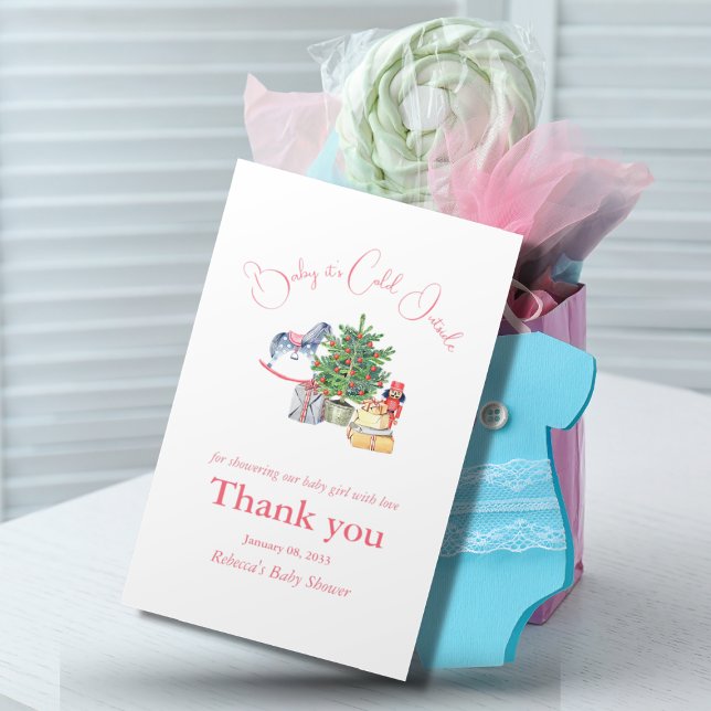 It's Cold Outside Winter Pink Girl Baby Shower Thank You Card (Creator Uploaded)