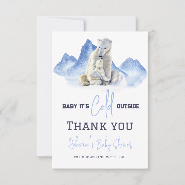 It's Cold Outside Winter Polar Bear Baby Shower Thank You Card (Front)