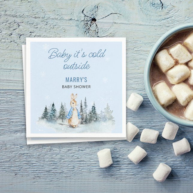 It's cold outside Winter Rabbit Baby Shower Napkin (Creator Uploaded)
