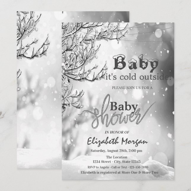 It's Cold Outside Winter Tree Baby Shower Invitation (Front/Back)
