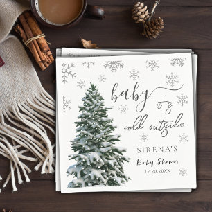 It's Cold Outside Winter Tree Grey Baby Shower Napkin