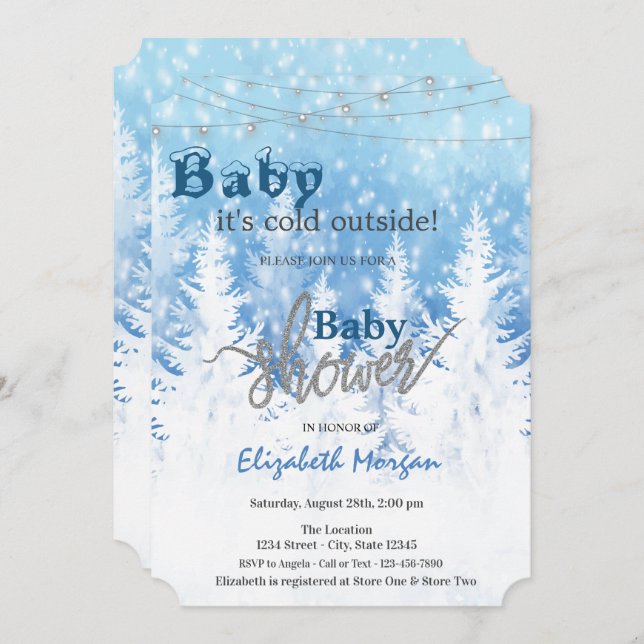 It's Cold Outside  Wonderland Forest Baby Shower Invitation (Front/Back)