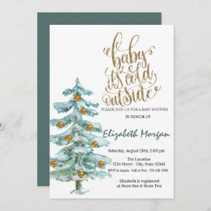 It's Cold Watercolor Pine Tree Baby Shower   Invitation