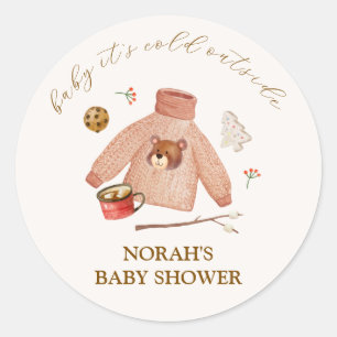 It's Cold Winter Camping Clothes Boy Baby Shower Classic Round Sticker