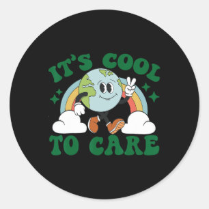 It's Cool To Care Earth Day Groovy 70s Retro Trend Classic Round Sticker