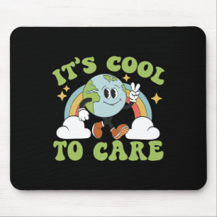 It's Cool To Care Earth Day Groovy 70s Retro Trend Mouse Pad