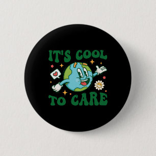 It's Cool To Care Earth Day Teacher Retro Groovy K 6 Cm Round Badge