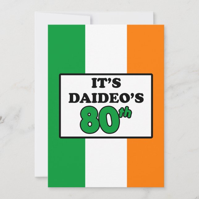 It's Daideo's 80th Birthday Irish Flag Invite (Front)