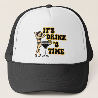 It's Drink 'O Time! Pin-Up Lady Next To A Glass Of Trucker Hat